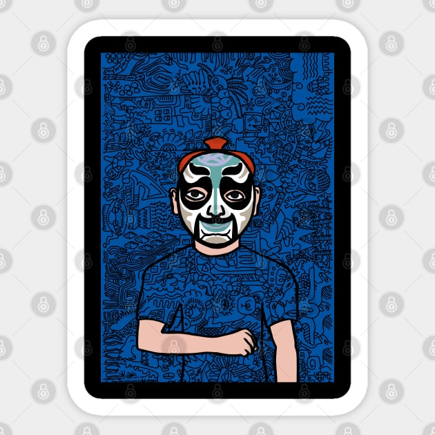 Explore NFT Character - MaleMask DoodleGlyph with Chinese Eyes on TeePublic Sticker by Hashed Art